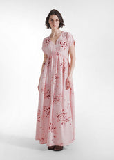 ABITO LUNGO IN VISCOSA EFFETTO STROPICCIATO CON STAMPA ROSA - PINK & DOTS | DEHA