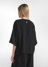 COMPLETO T-SHIRT AMPIA E PANTALONI LARGHI IN VISCOSA EFFETTO STROPICCIATO NERO - | DEHA