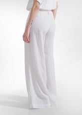 Wide Viscose Trousers With Crinkled Effect - Beige - WHITE | DEHA