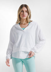 FELPA CON CAPPUCCIO E DETTAGLI EFFETTO PARACHUTE BIANCO - WHITE | DEHA