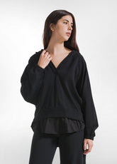 HOODIE WITH PARACHUTE-EFFECT DETAILS - BLACK - BLACK | DEHA