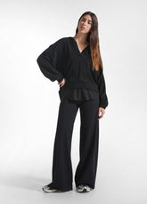 HOODIE WITH PARACHUTE-EFFECT DETAILS - BLACK - BLACK | DEHA