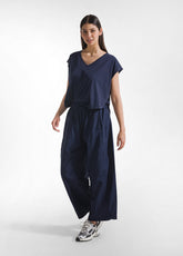 Parachute Effect Poplin Baggy Trousers - Blue - Pants | DEHA