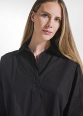 Parachute Effect Poplin Polo Shirt - Black - BLACK | DEHA