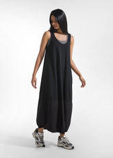 ABITO MAXI IN POPELINE EFFETTO PARACHUTE NERO - BLACK | DEHA