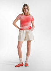 T-SHIRT PLISSETTATA IN DOPPIO STRATO DI TULLE ALLOVER ROSSO - Top & T-shirts | DEHA