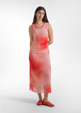 ABITO LUNGO IN TULLE ALLOVER ROSSO - SUNSET RED | DEHA