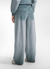 PANTALONI WIDE LEG EFFETTO SFUMATO VERDE - TEAL GREEN | DEHA