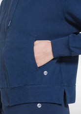 FELPA IN COTONE STRETCH CON ZIP E CAPPUCCIO BLU - BLU NAVY | DEHA