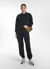BLACK ORGANIC COTTON CREWNECK SWEATSHIRT AND BALLOON PANTS TRACKSUIT SET - Comfort Sets & Tracksuits | DEHA