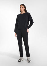BLACK STRETCH COTTON CREWNECK SWEATSHIRT AND SLIM FIT PANTS SET - Comfort Sets & Tracksuits | DEHA