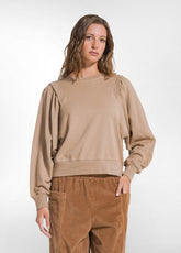 BASIC COTTON CREWNECK SWEATSHIRT - BROWN - CAMEL BROWN | DEHA