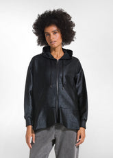 LAMINATED OVERSIZED ZIP-UP HOODIE - BLACK - Leisurewear | DEHA