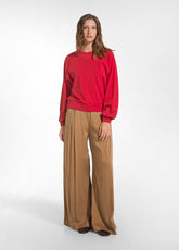 PANTALONE WIDE LEG IN RASO STRETCH MARRONE - NUT BROWN | DEHA
