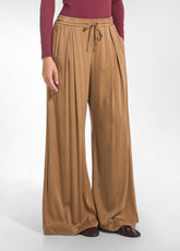 PANTALONE WIDE LEG IN RASO STRETCH MARRONE - NUT BROWN | DEHA