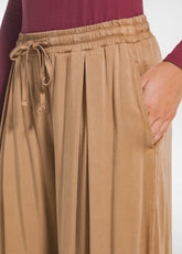 PANTALONE WIDE LEG IN RASO STRETCH MARRONE - NUT BROWN | DEHA