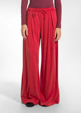 PANTALONE WIDE LEG IN RASO STRETCH ROSSO - FLAME RED | DEHA