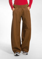 BROWN LEATHER-EFFECT ORGANIC COTTON PALAZZO TROUSERS - NUT BROWN | DEHA