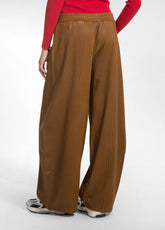 BROWN LEATHER-EFFECT ORGANIC COTTON PALAZZO TROUSERS - NUT BROWN | DEHA