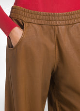 PANTALONE PALAZZO COTONE ORGANICO EFFETTO PELLE MARRONE - NUT BROWN | DEHA
