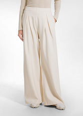 WIDE-LEG PUNTO MILANO TROUSERS WITH PLEATS - MULTI - CHAI BEIGE | DEHA