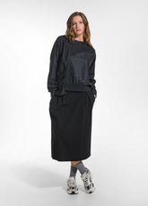 GONNA CON PIEGHE EFFETTO MATELASSÉ NERO - Leisurewear | DEHA
