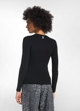 RIBBED WOOL V-NECK SWEATER - BLACK - BLACK | DEHA