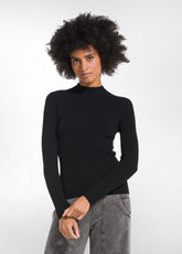BLACK RIBBED WOOL FUNNEL NECK SWEATER | DEHA