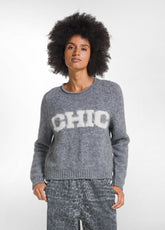 GREY JACQUARD LETTERING CREW NECK SWEATER | DEHA