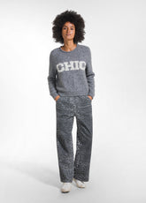GREY JACQUARD LETTERING CREW NECK SWEATER | DEHA