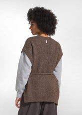 OVERSIZED V-NECK ALPACA VEST - MULTICOLOR - KHAKI BEIGE | DEHA