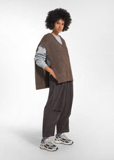 OVERSIZED V-NECK ALPACA VEST - MULTICOLOR - KHAKI BEIGE | DEHA