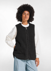 GILET TEDDY EFFETTO SUEDE CON ZIP NERO - Giacche e Giubbotti | DEHA