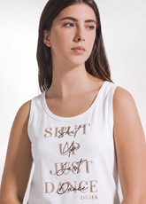 WHITE GRAPHIC PRINT TOP IN ORGANIC COTTON JERSEY - WHITE | DEHA