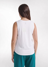 WHITE GRAPHIC PRINT TOP IN ORGANIC COTTON JERSEY - WHITE | DEHA