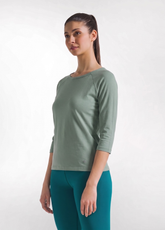 3/4 SLEEVE T-SHIRT IN SLUB JERSEY GREEN - TEAL GREEN | DEHA