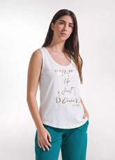 WHITE GRAPHIC PRINT TOP IN ORGANIC COTTON JERSEY - WHITE | DEHA