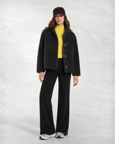 SUEDE-EFFECT TEDDY PEA COAT - BLACK | DEHA