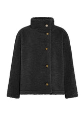 SUEDE-EFFECT TEDDY PEA COAT - BLACK | DEHA