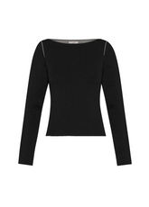 BI-COLOR BOATNECK PULLOVER - BLACK - BLACK | DEHA