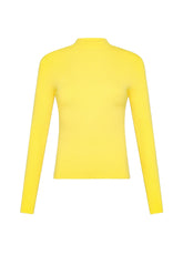 MAGLIA IN LANA A COSTE CON COLLO A VULCANO GIALLO | DEHA