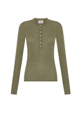 CASHMERE BLEND BUTTONED T-SHIRT - GREEN - Archive Sale | DEHA