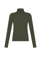 T-SHIRT A MANICA LUNGA CON COLLO LUPETTO IN MISTO - CAMO GREEN | DEHA