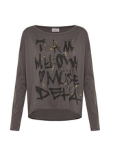 T-SHIRT MANICHE LUNGHE IN MODAL CON STAMPA GRIGIO - Archive Sale | DEHA