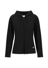 BLACK STRETCH COTTON ZIP-UP HOODIE - BLACK | DEHA