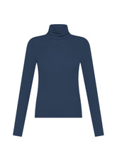 T-SHIRT A MANICA LUNGA CON COLLO LUPETTO IN MISTO CASHMERE BLU - NIGHT BLUE | DEHA