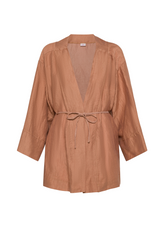 SHINY LINEN KIMONO JACKET - BROWN - AMBER BROWN | DEHA