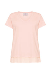 T-SHIRT IN COTONE CON DETTAGLI IN SETA ROSA - BLUSH PINK | DEHA