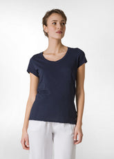 Blue Flammé T-Shirt with wide V-Neck - BLUE NIGHT | DEHA